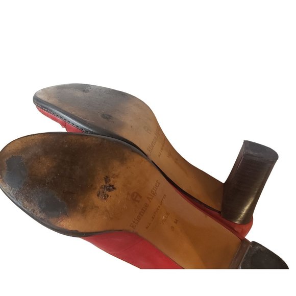 Etienne Aigner leather Heels size 8.5 40's inspired cutout red block heel - Picture 9 of 11